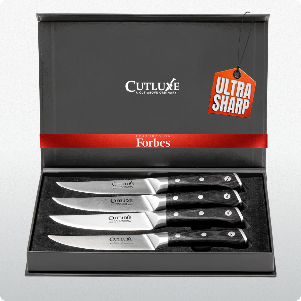 Product image 10 of 10: Ultra sharp Cutluxe kitchen knives in sleek black gift box, featured on Forbes