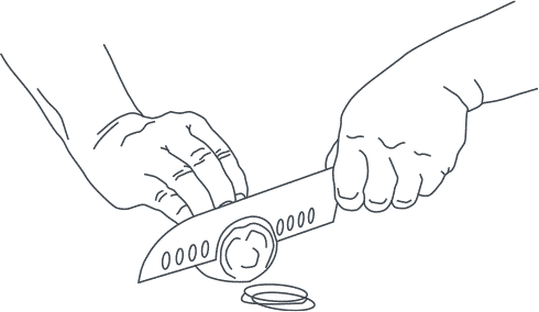 Hands slicing vegetable with sharp kitchen knife for home cooks and chefs
