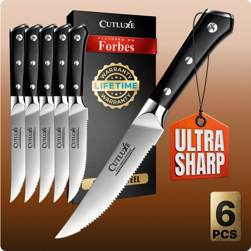 Ultra sharp 6-piece kitchen knife set with lifetime warranty, ideal for home cooks and chefs
