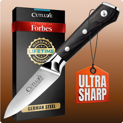 Ultra sharp German steel kitchen knife with lifetime warranty, featured on Forbes