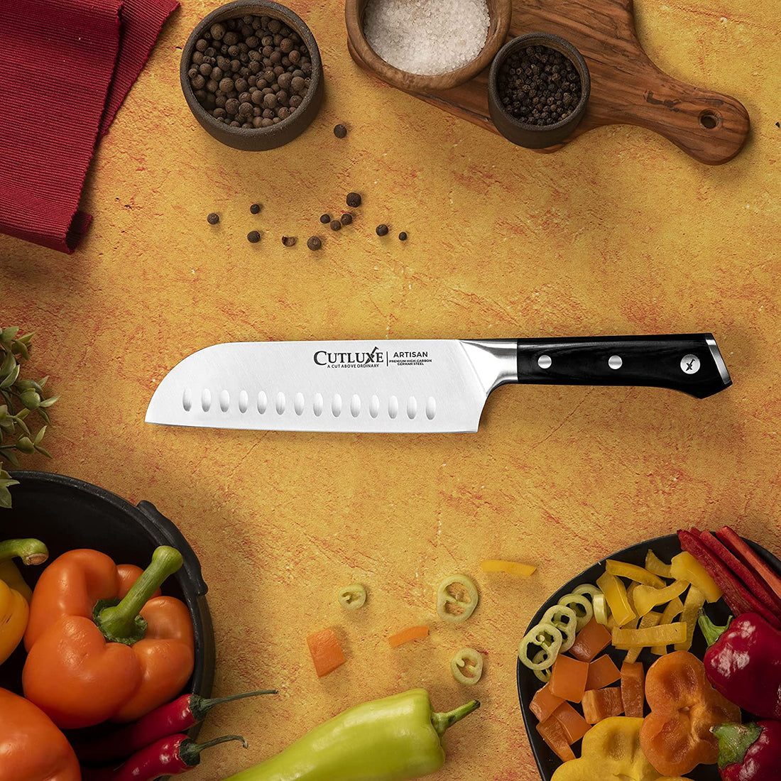 Ultra sharp German steel chef knife with lifetime warranty, featured on Forbes, ideal for home cooks and chefs